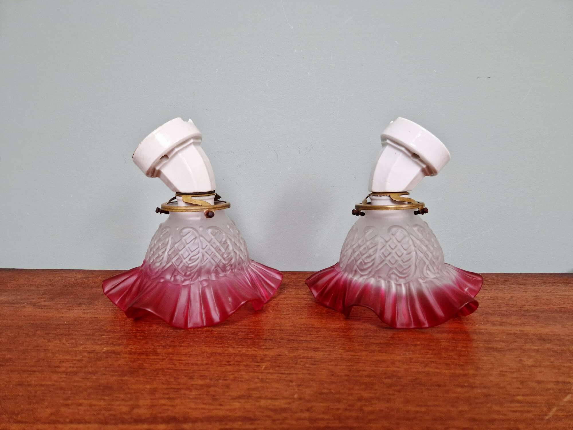 Pair of porcelain and scalloped glass wall sconces, 1920s-30s