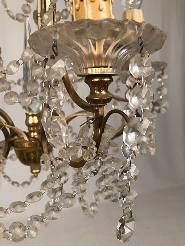 Lustre à pampilles à cinq bras de lumière, métal doré, fin XIXe