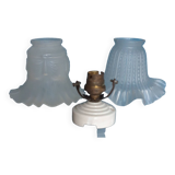 Pair of Art Nouveau 1900 frosted glass ceiling lights and their base