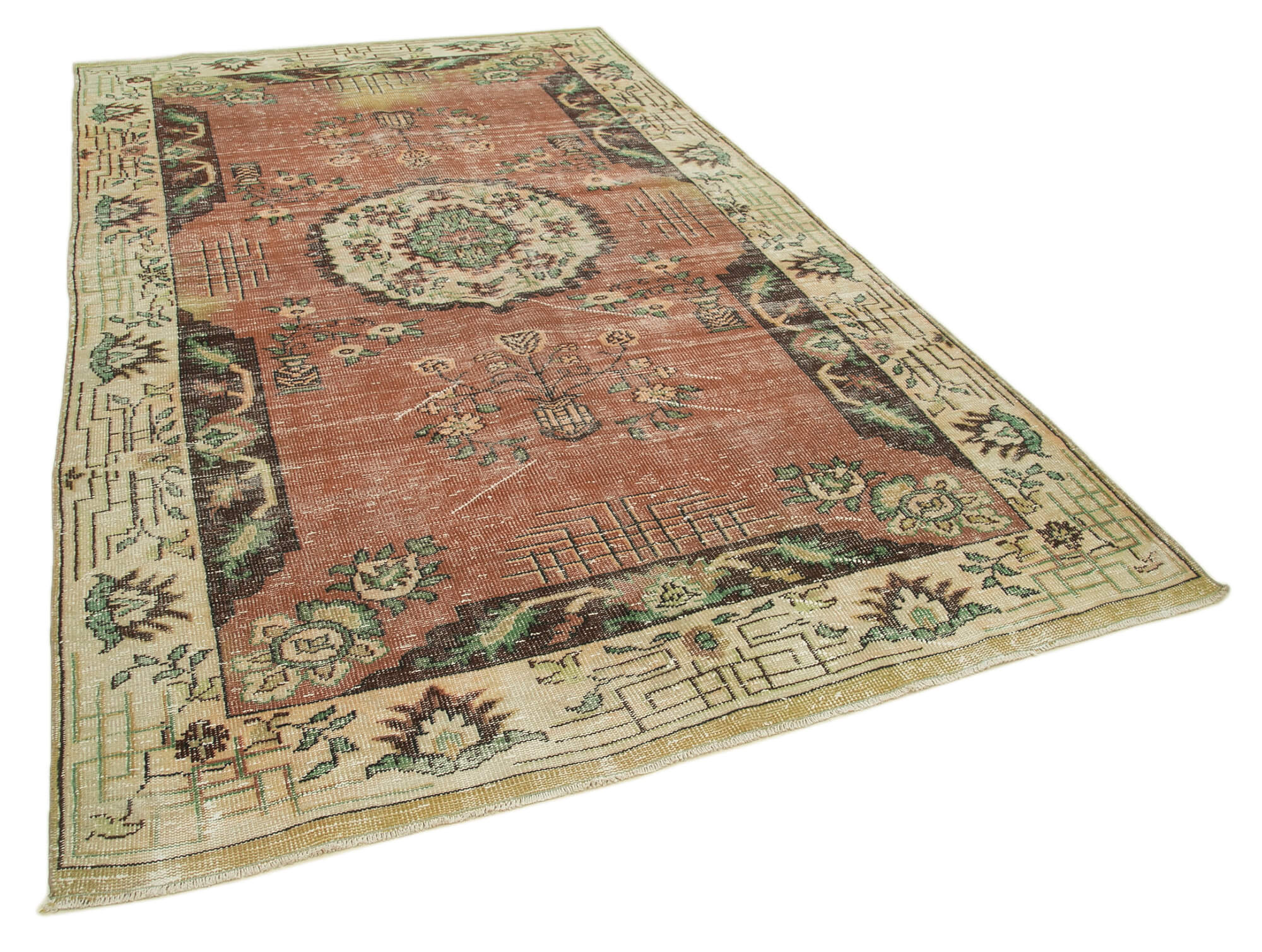 Tapis beige des années 1980 tissé à la main d'Anatolie 192 cm x 326 cm