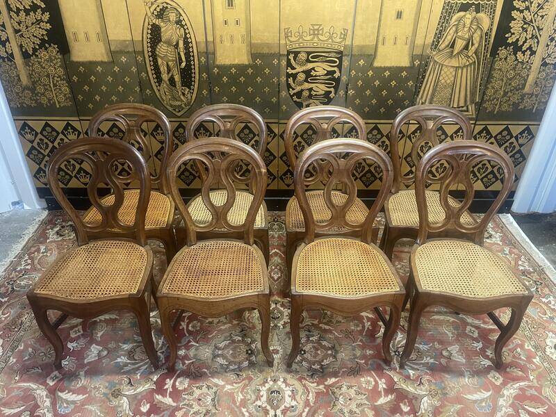 Set of 8 Louis Philippe cane chairs - caned in oak