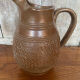 Ancien pichet grès marron décor ciselé géométrique made in france vintage