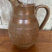 Antique brown stoneware pitcher geometric chiseled decor made in france vintage