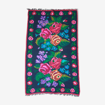 Romanian floral kilim rug with roses and violets
