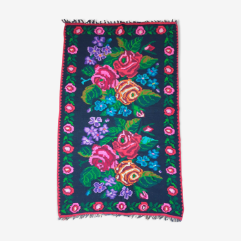 Tapis floral roumain de kilim