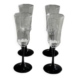 4 large Luminarc Octime vintage octagonal champagne flutes with black foot