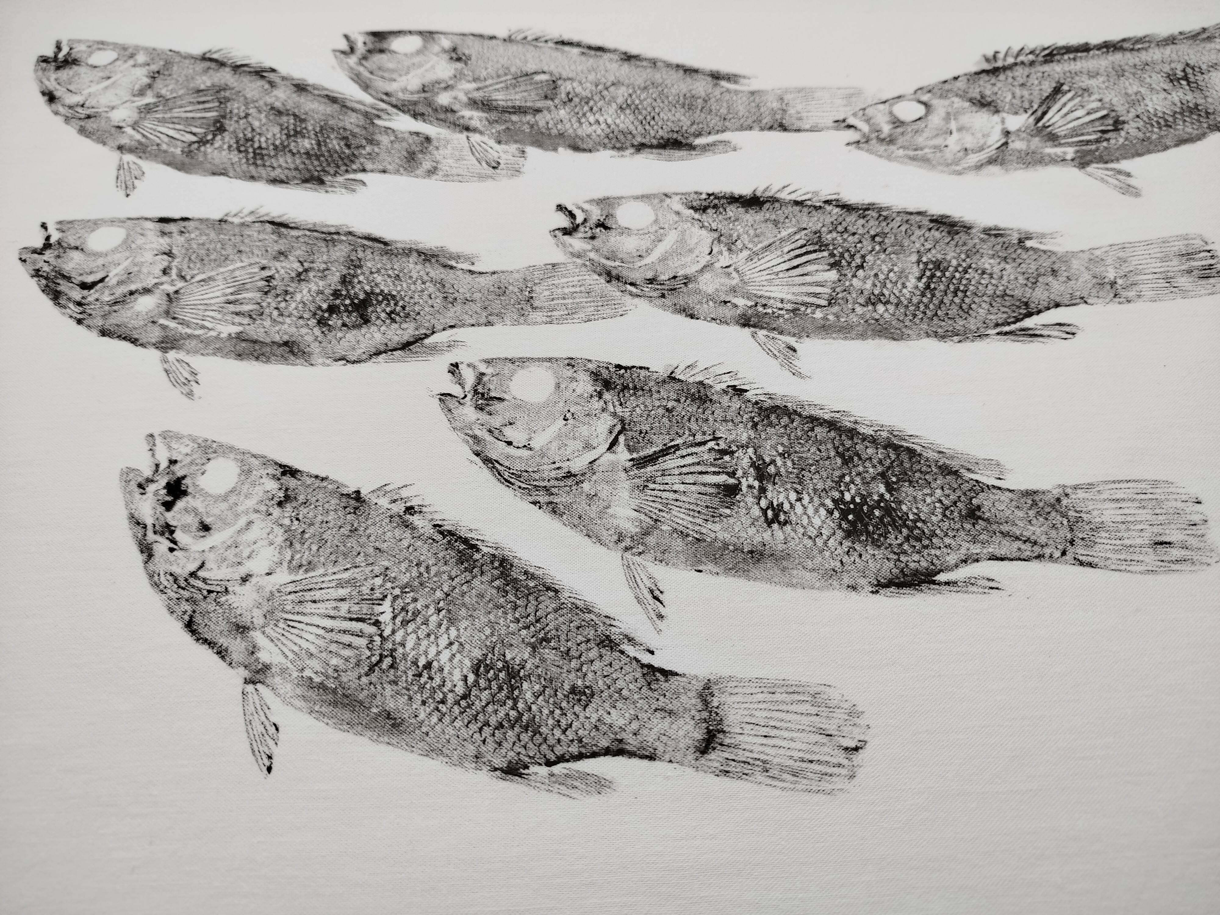 Original print of a school of fish