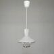 UFO-shaped pendant lamp with white glass on top and clear glass with white