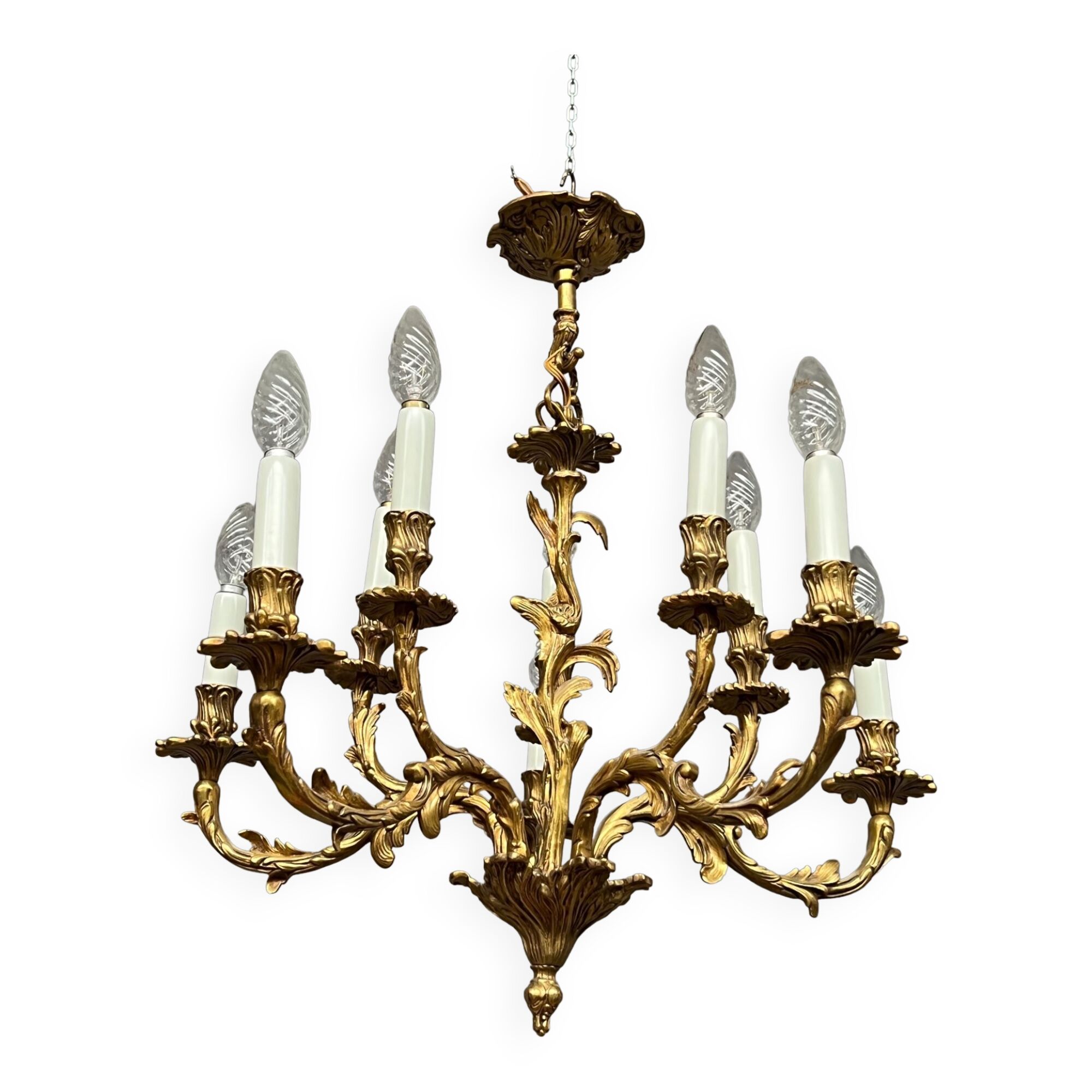 Lustre rococo. Bronze doré massif.