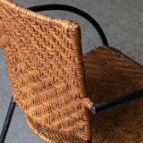 Set of 4 stackable dining chairs in steel and rattan, 1970s