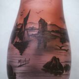 Vase signed Michel with a lakeside decoration.