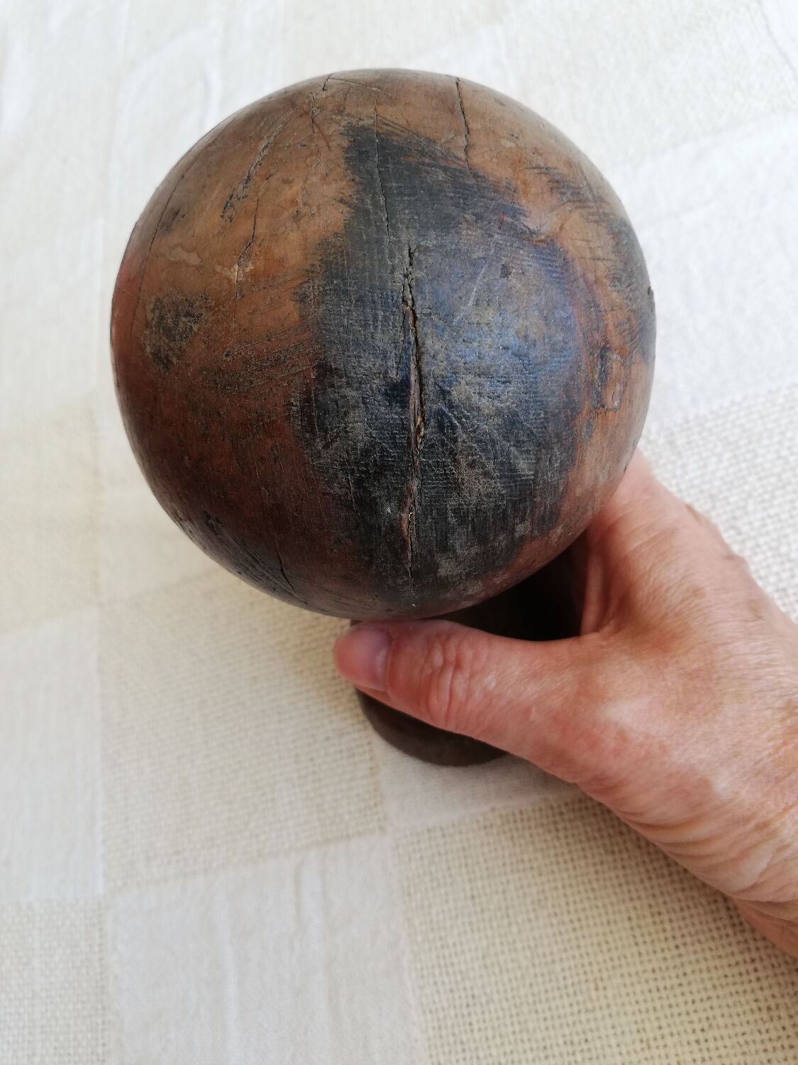 Antique wooden stair railing ball turned