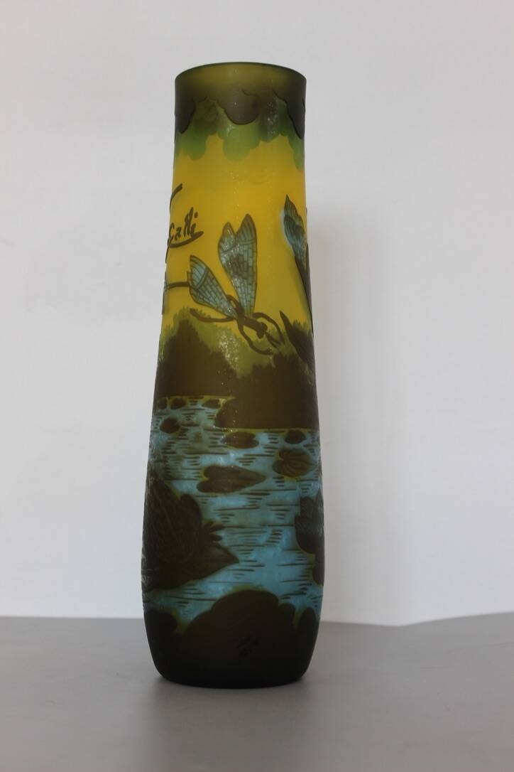 Vase Gallé Tip Au Libellule Et Grenouille Vers 1980