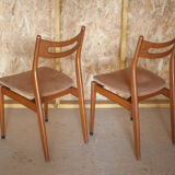 Pair of Scandinavian wood chairs, fabric seat, 60's