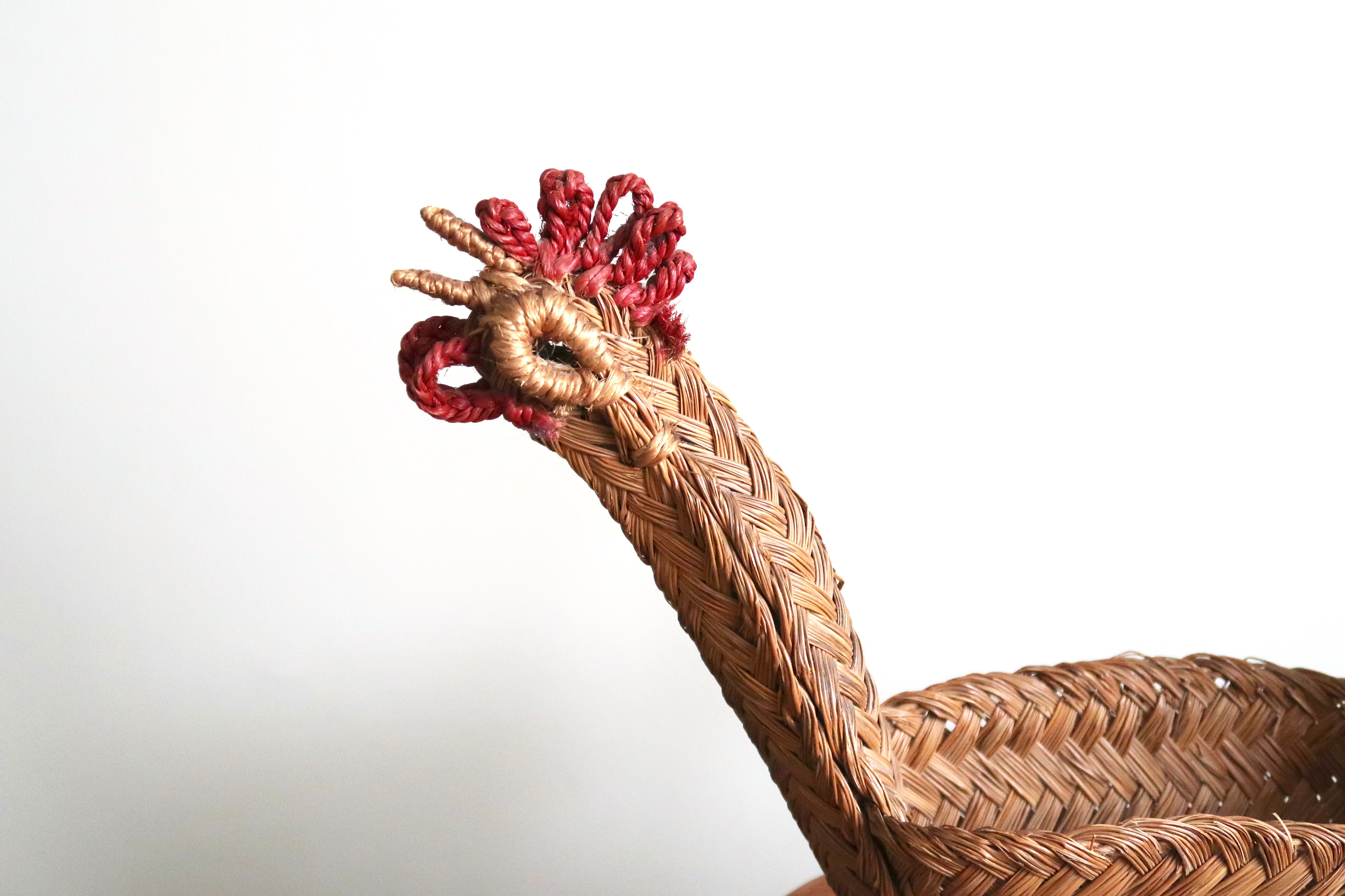 Wicker "rooster" fruit basket, 70s