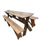 Table XL vintage en bois / Table de jardin avec bancs intégrés