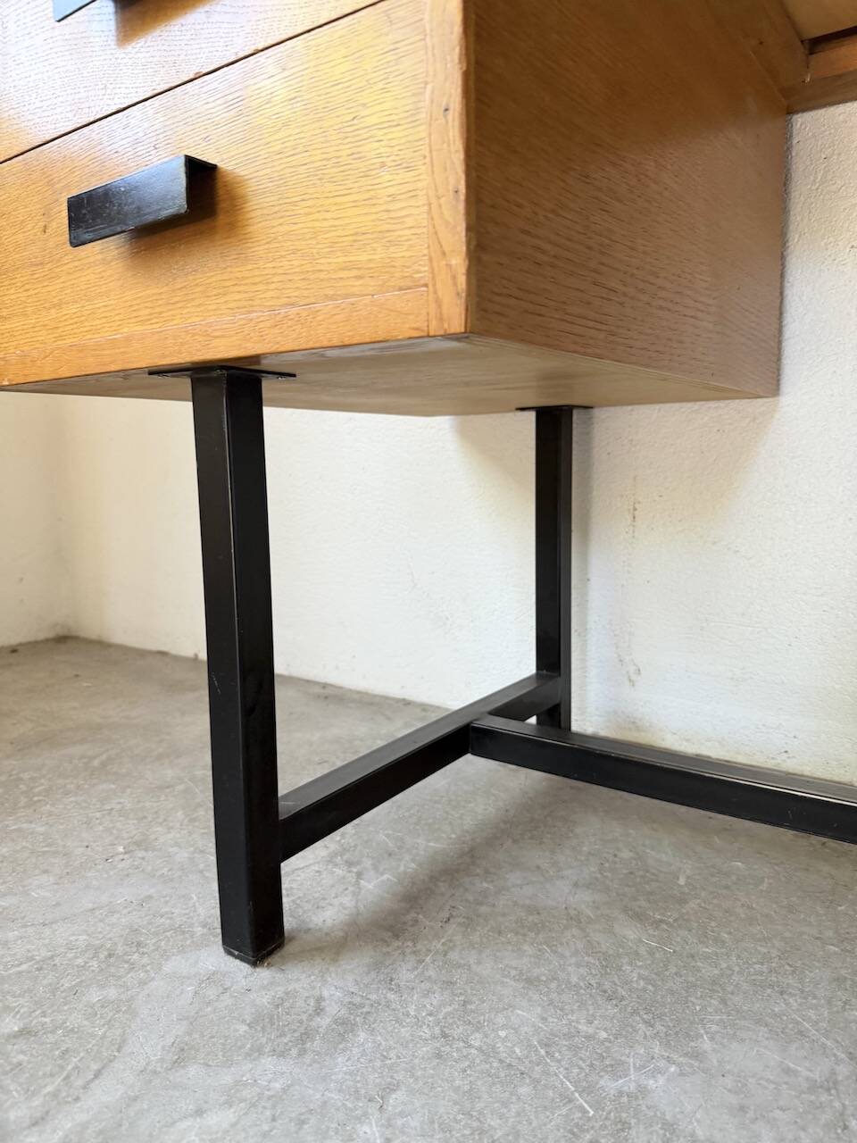 Modernist 50s oak metal desk