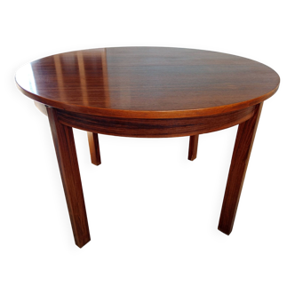 Round oval dining table teak wood Scandinavian extension year 60 70 vintage 6 8 people industrial