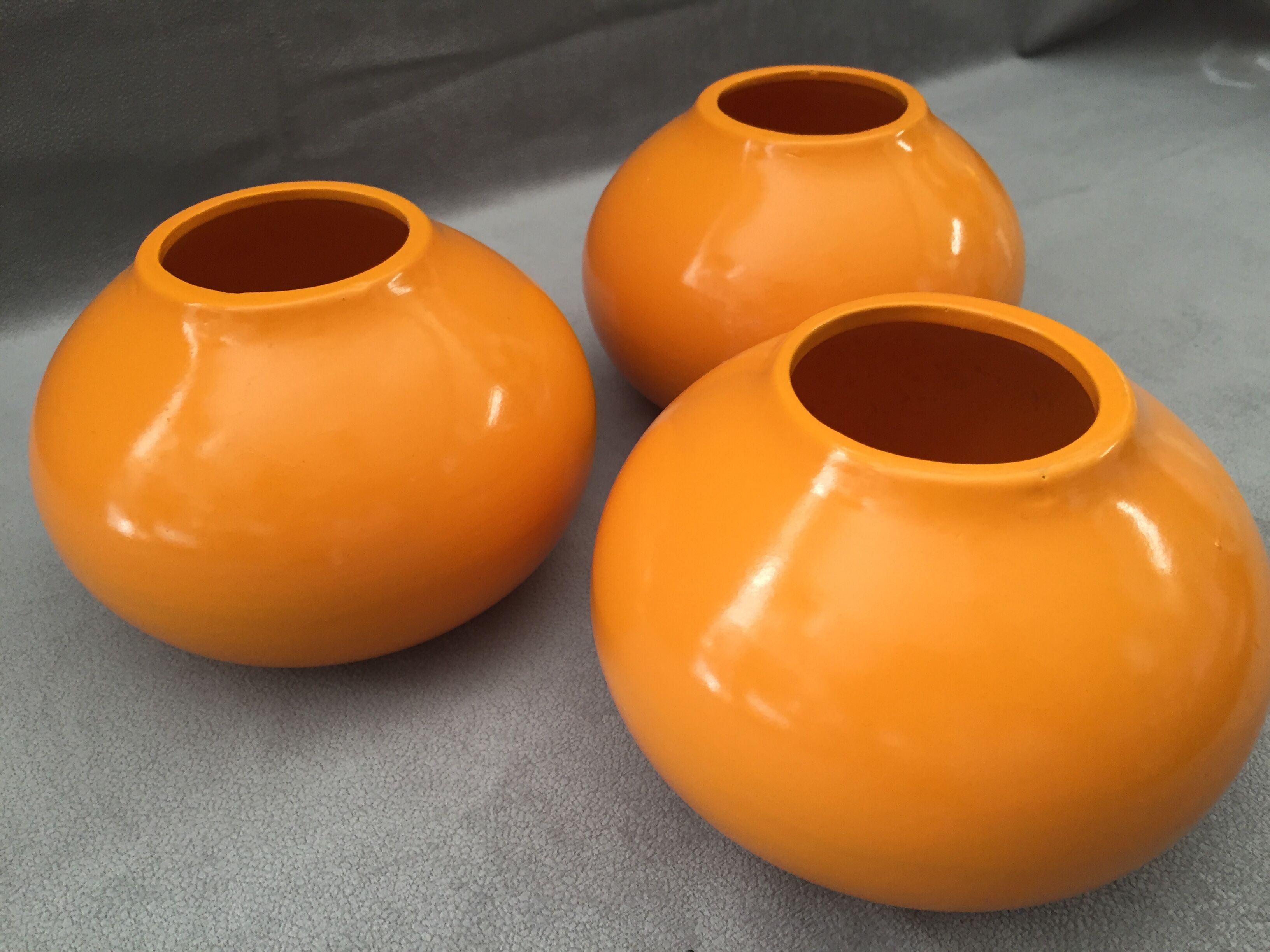 Set of 3 decorative balls ceramic earthenware orange art deco earthenware