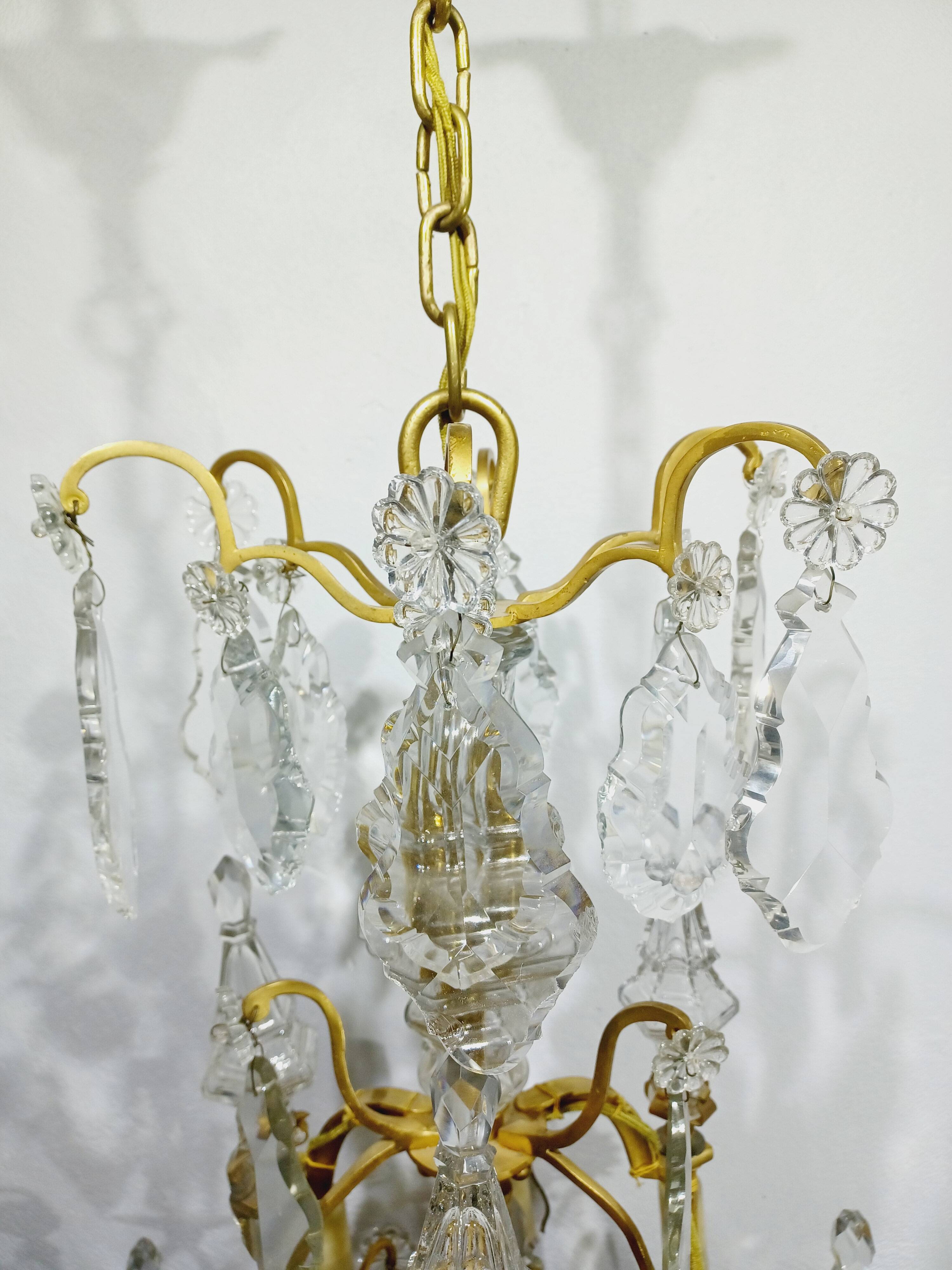 12-light bronze and crystal cage chandelier