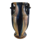 Large baluster vase in flambe stoneware with rings - Renault Silver Pottery