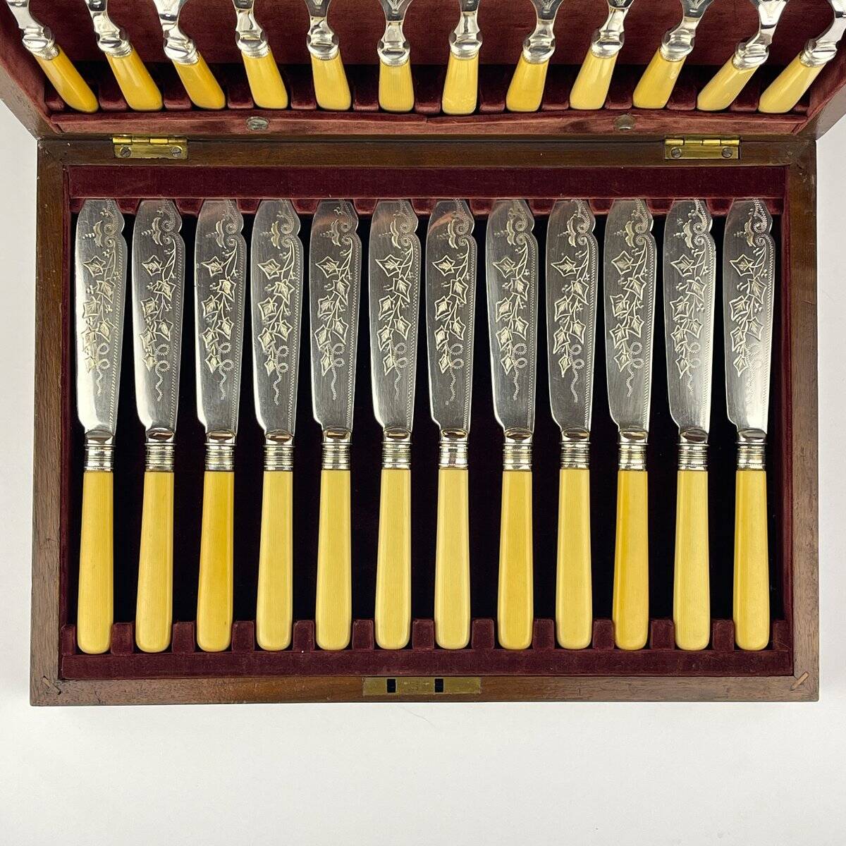 Antique Silver-Plated Fish Knives and Forks for 12 People from Sheffield, England, 1910s, Set of 24