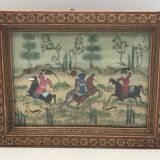 Ancient Indo-Persian painting with wooden mosaic frame