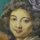 My. allard school of the late nineteenth century, young girl with blue hat, oil on canvas. signed