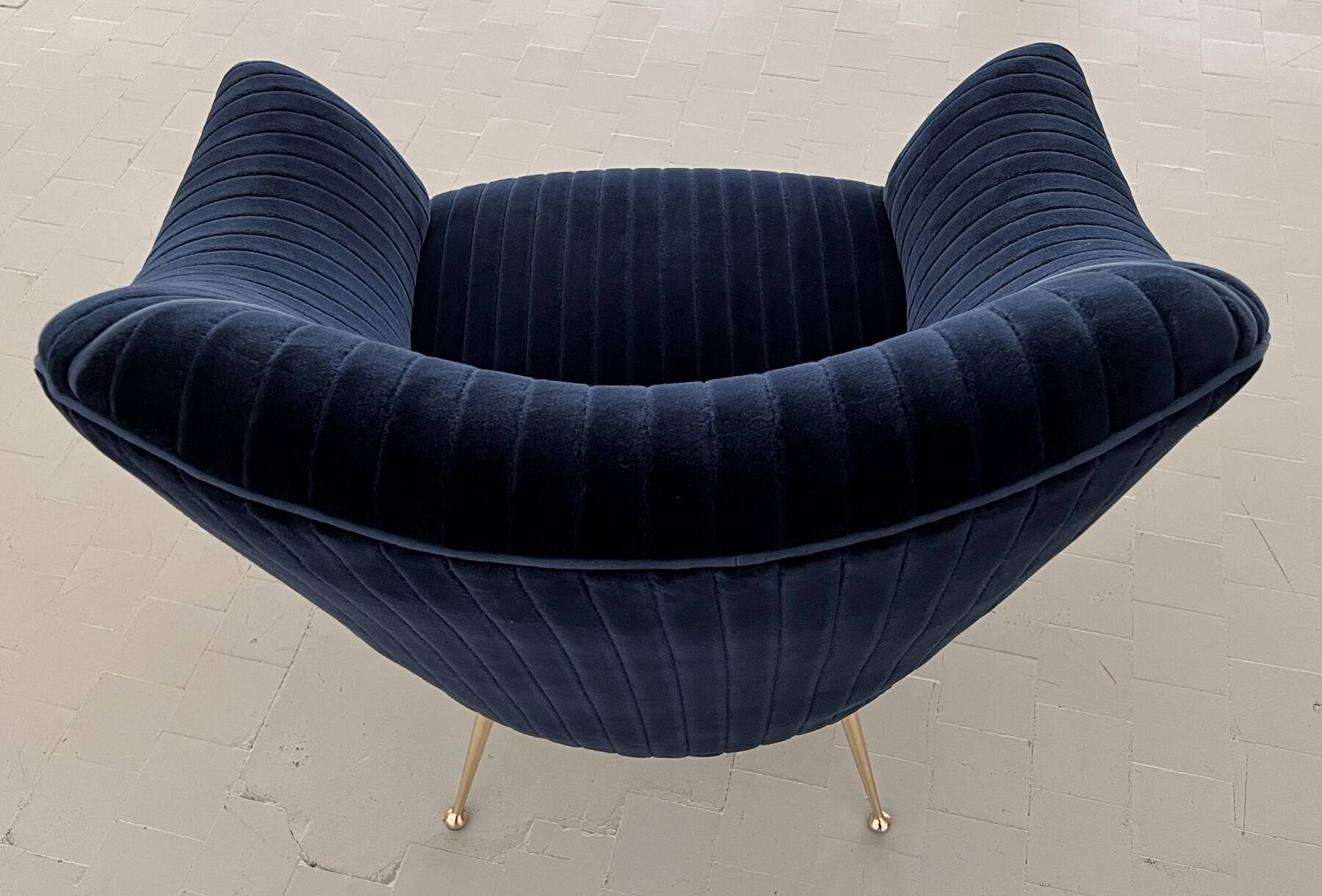 Italian Armchair with Brass Legs reupholstered in Magnificent Velvet