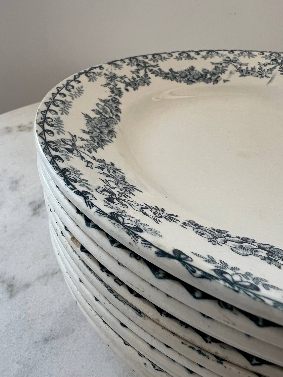 Set of 9 Longwy Earthenware Dinner Plates - Marie-Thérèse Model
