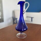 Vase en verre soufflé bleu colbat design vintage élégant avec anse torsadée