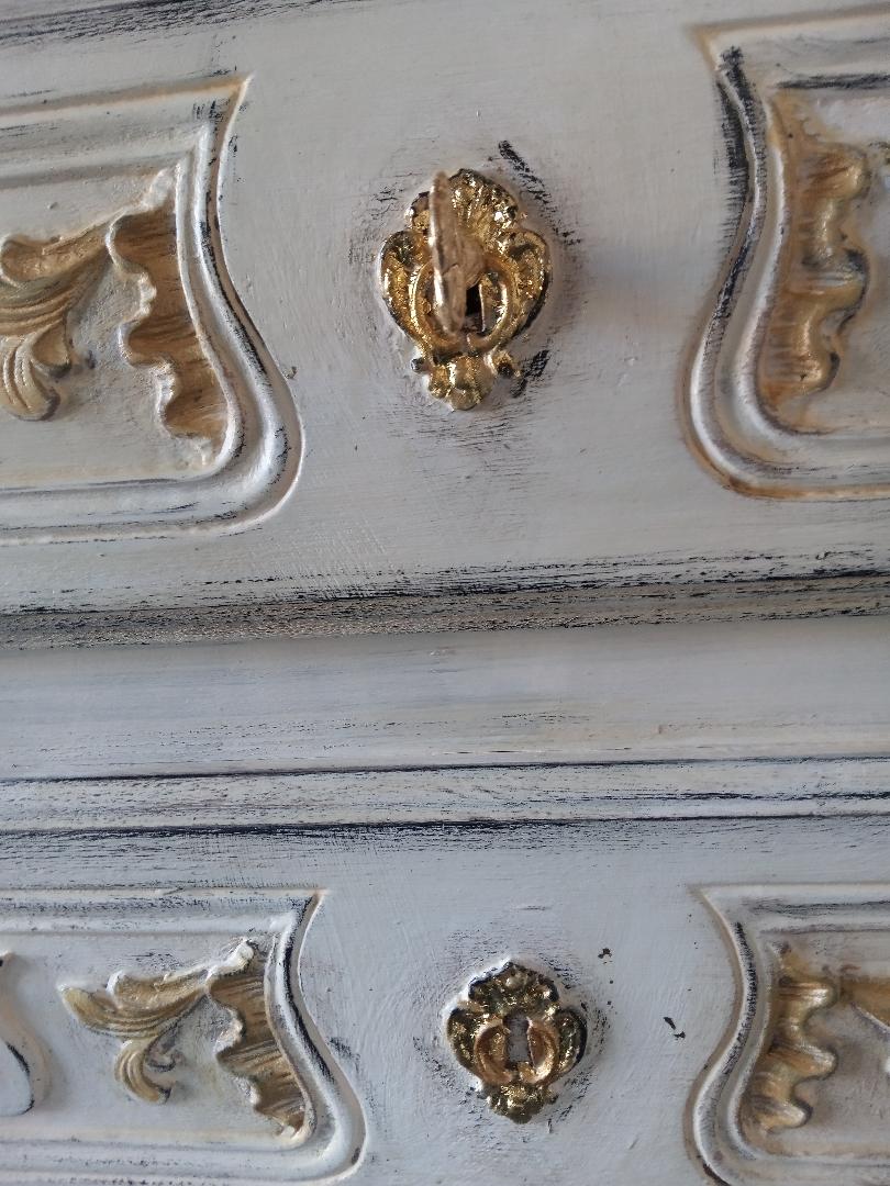 Louis XV style royal chest of drawers patinated