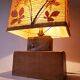 Large vintage lamp from the 70s, 1970 design, wood, metal, fabric.