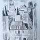 Uzerche, original black chalk drawing by Jean Villette (1913-2005)