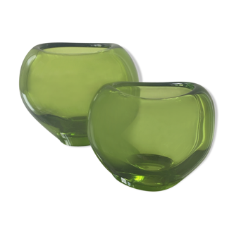 Set of 2 heart shaped Holmegaard crystal vases by Per Lutken