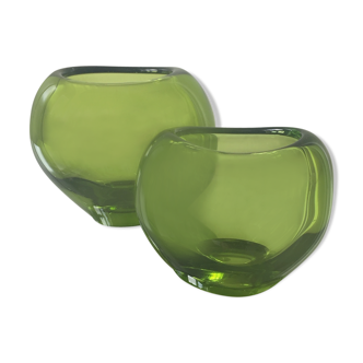 Ensemble de 2 vases en cristal Holmegaard en forme de cœur par Per Lutken