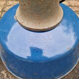 Industrial pendant light in blue enamelled sheet metal and cast iron, Poland, 1950s-60s