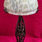 Wrought iron lamp in the Edgar Brandt style, Paul Kiss, 1910 to 25. Unsigned, damage, 37x16cm. Work