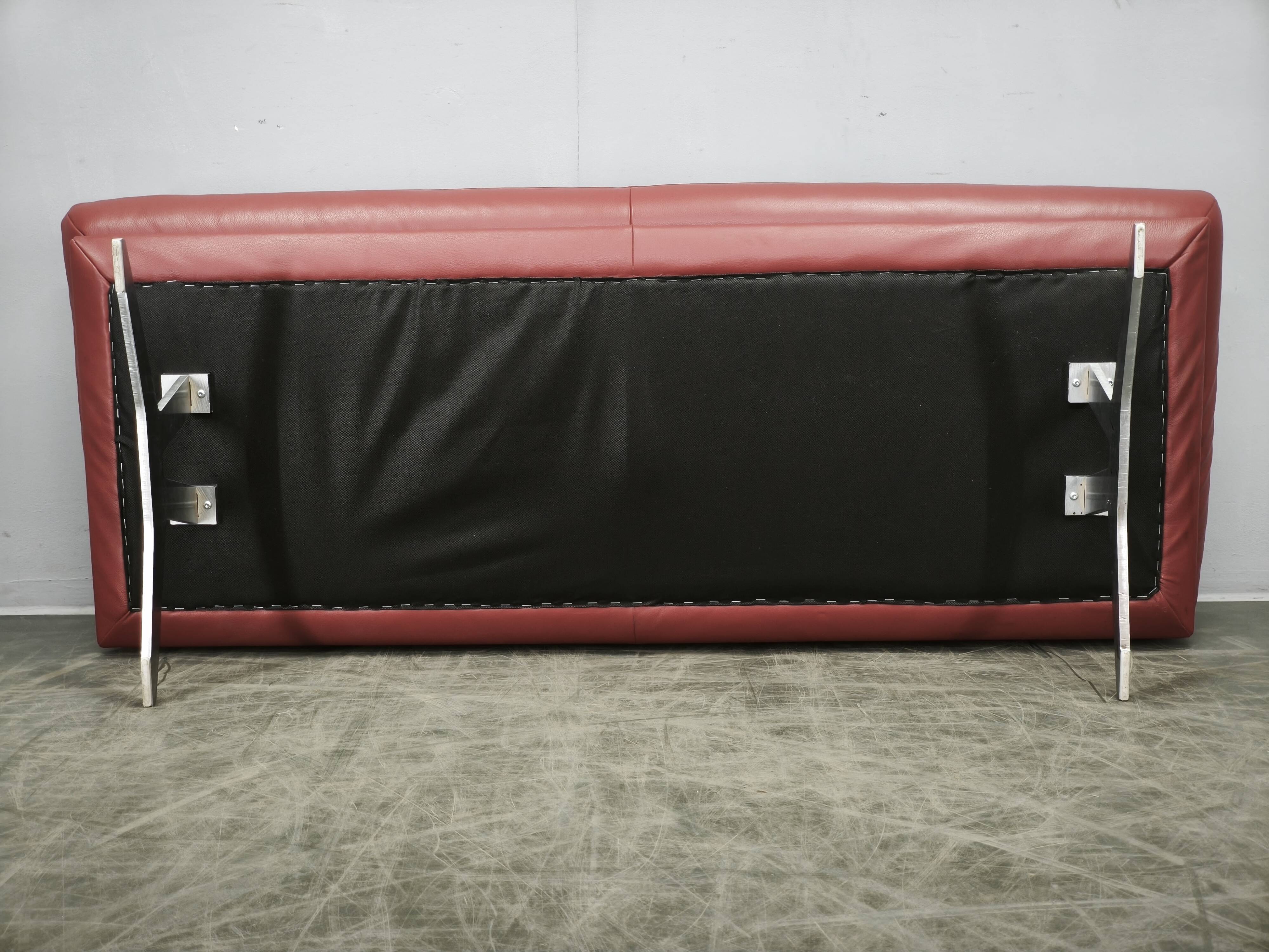 German Koinor Leather Bench with Brushed Stainless Steel Base 2020s