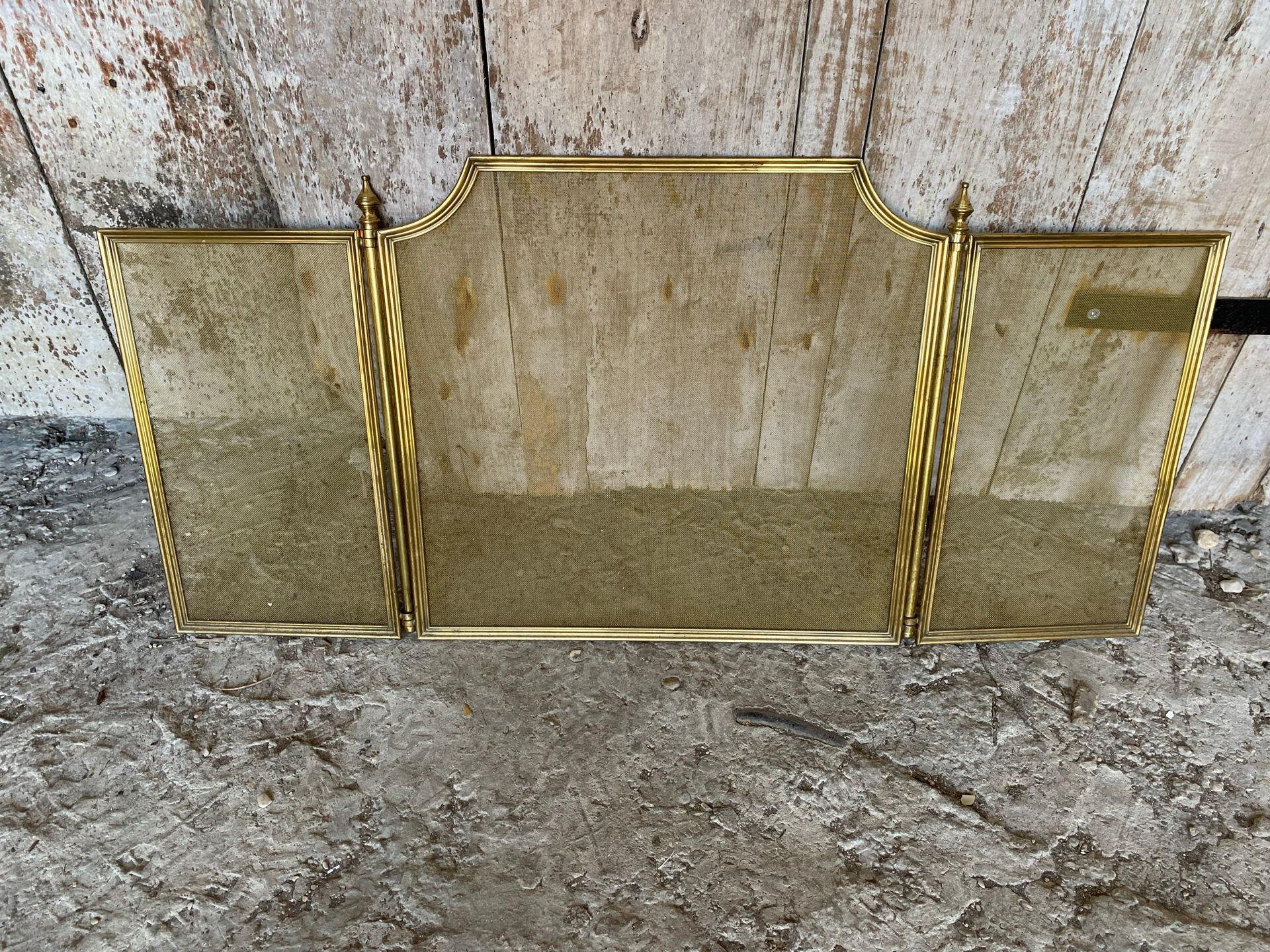 Fire Screen Grate Fireplace 3 Panels Brass 1970s Vintage