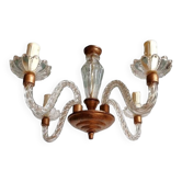 4-light twisted glass chandelier in Murano style with bronze patina.