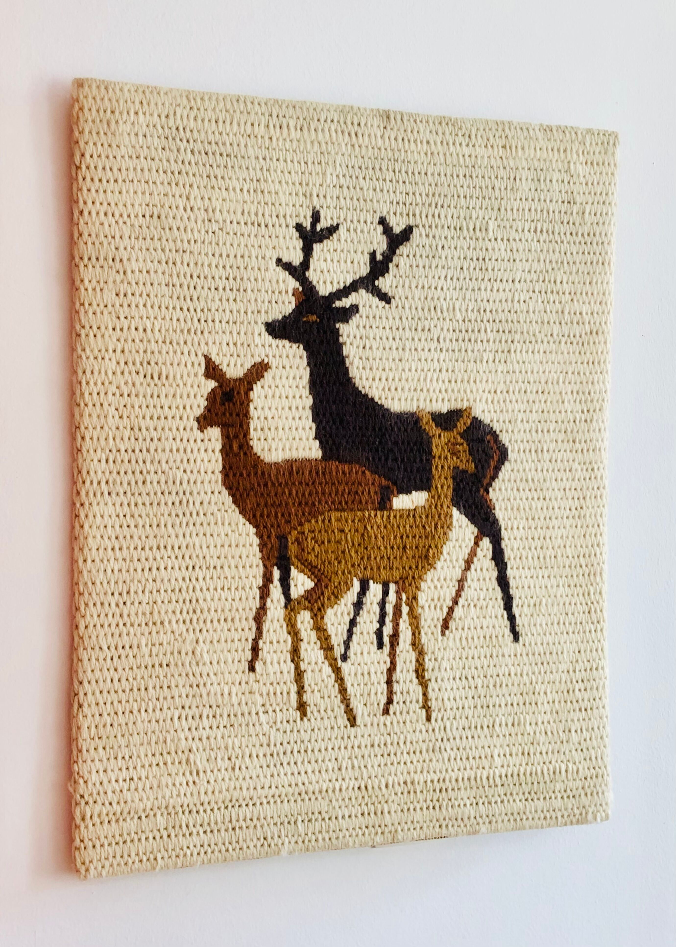 Vintage wool weaving deer family