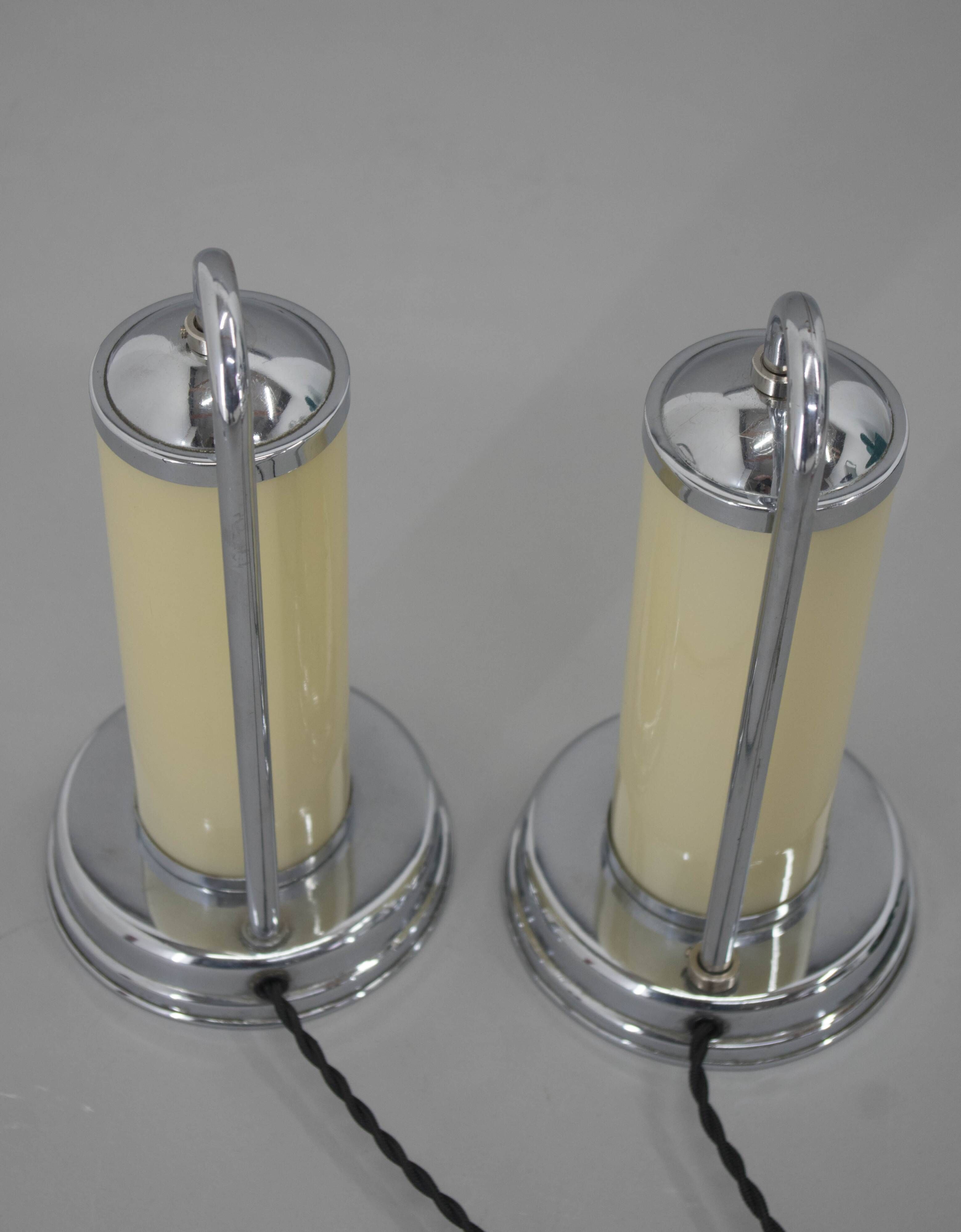 Set of Two Functionalist Table / Bedside Lamps, 1930s, Restored