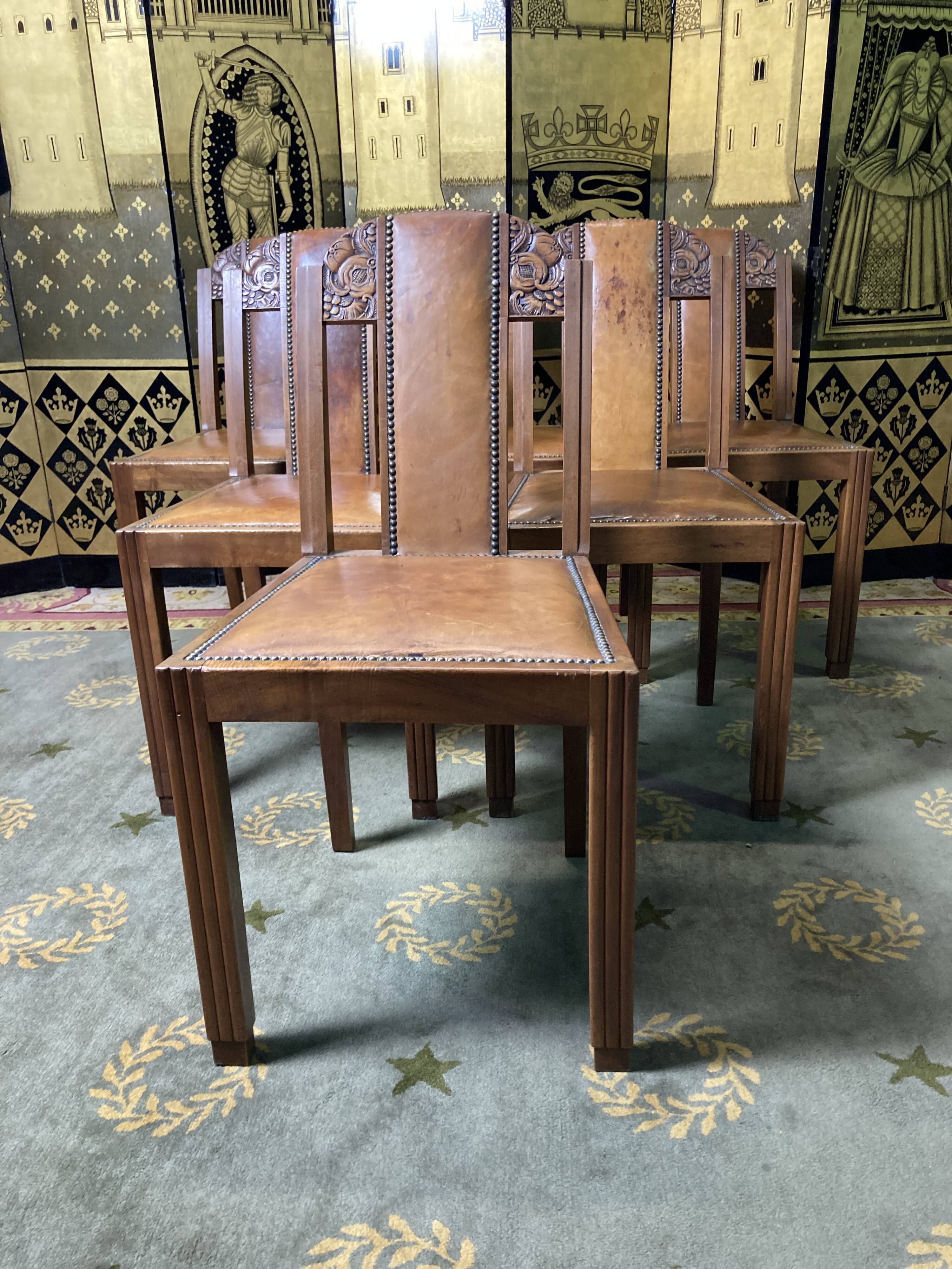 6 art deco chairs leather sitting