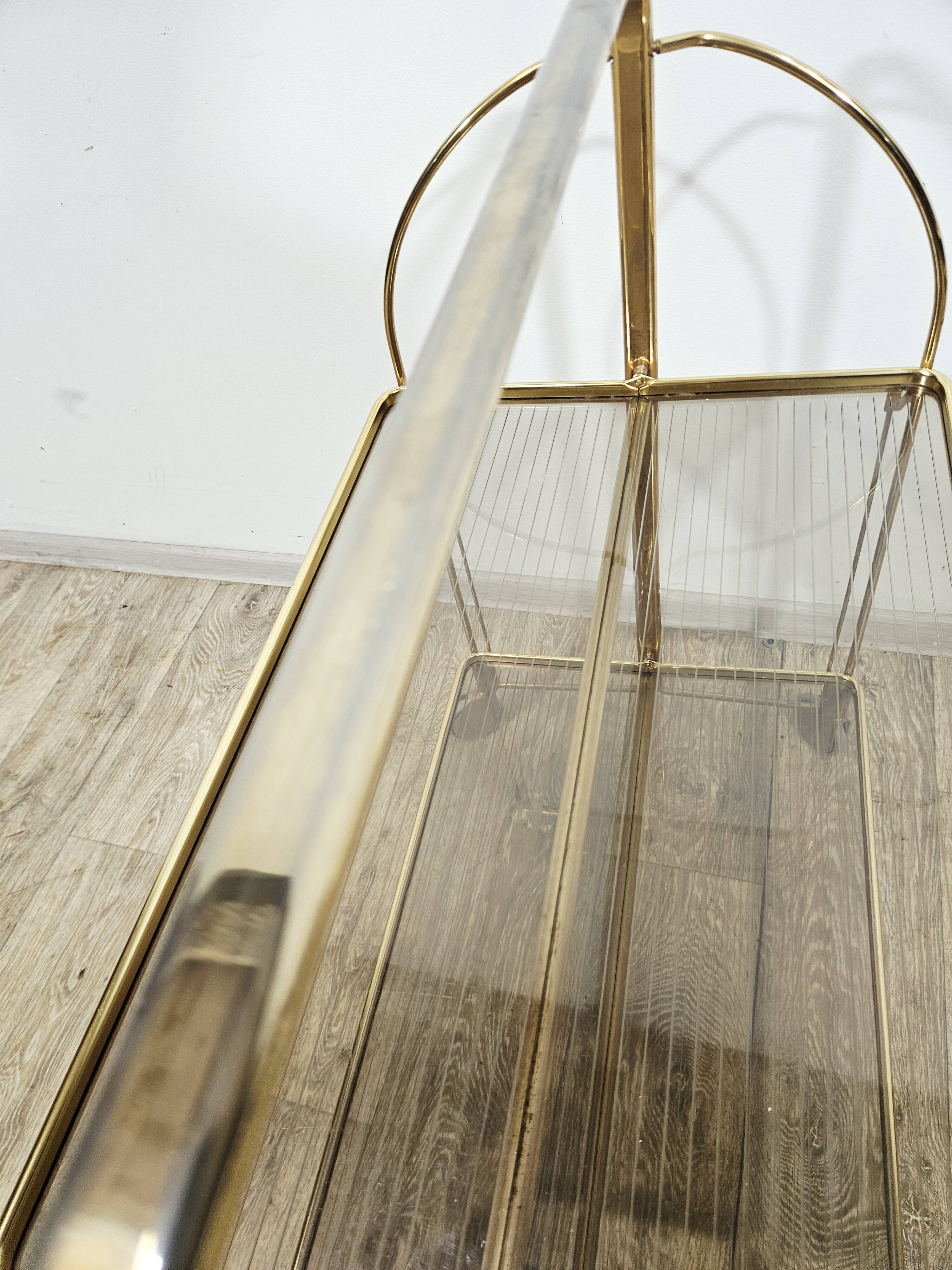 Mid-Century Folding Bar Cart – Brass and Ribbed Plexiglass – 1960s