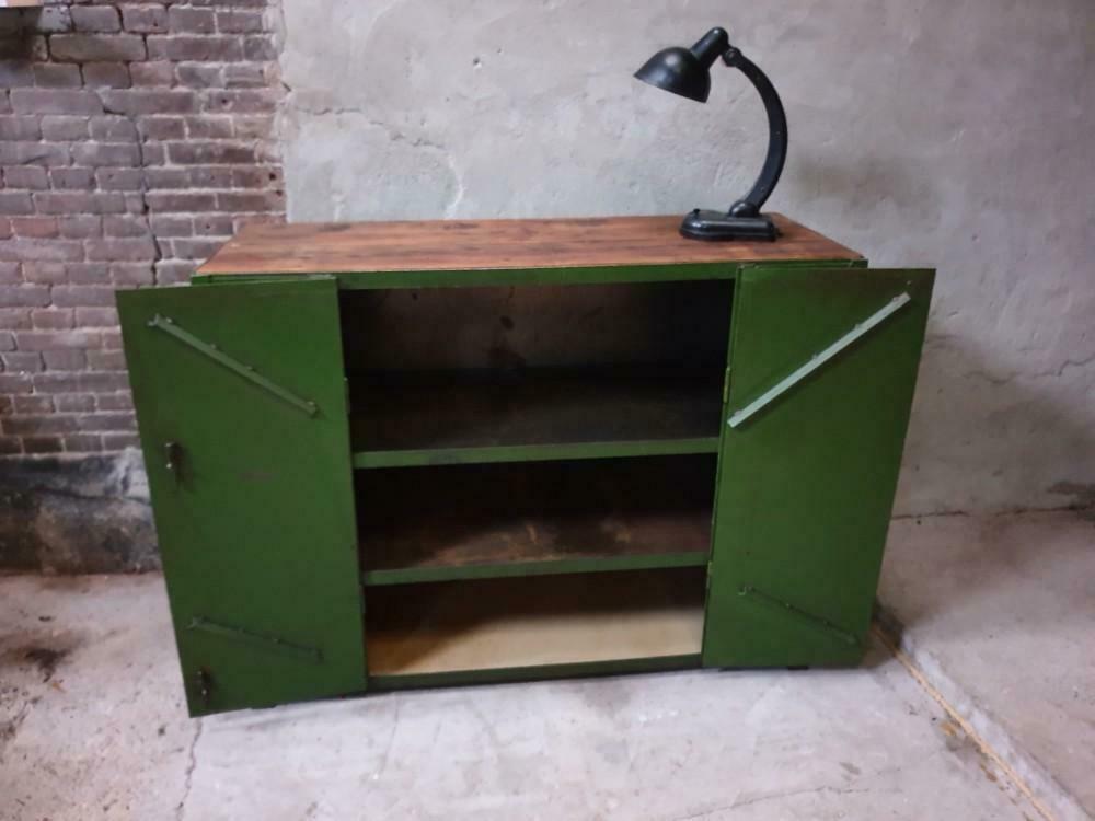 Vintage steel cupboard, shelf cupboard, kitchen island green