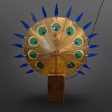 Lampadaire artisanal en laiton, chêne et plexiglas, Pays-Bas, années 1970