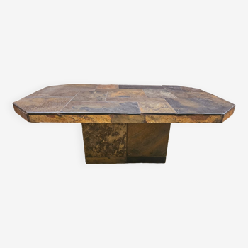 Brutalist rectangular slate coffee table from the 70's
