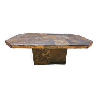 Brutalist rectangular slate coffee table from the 70's