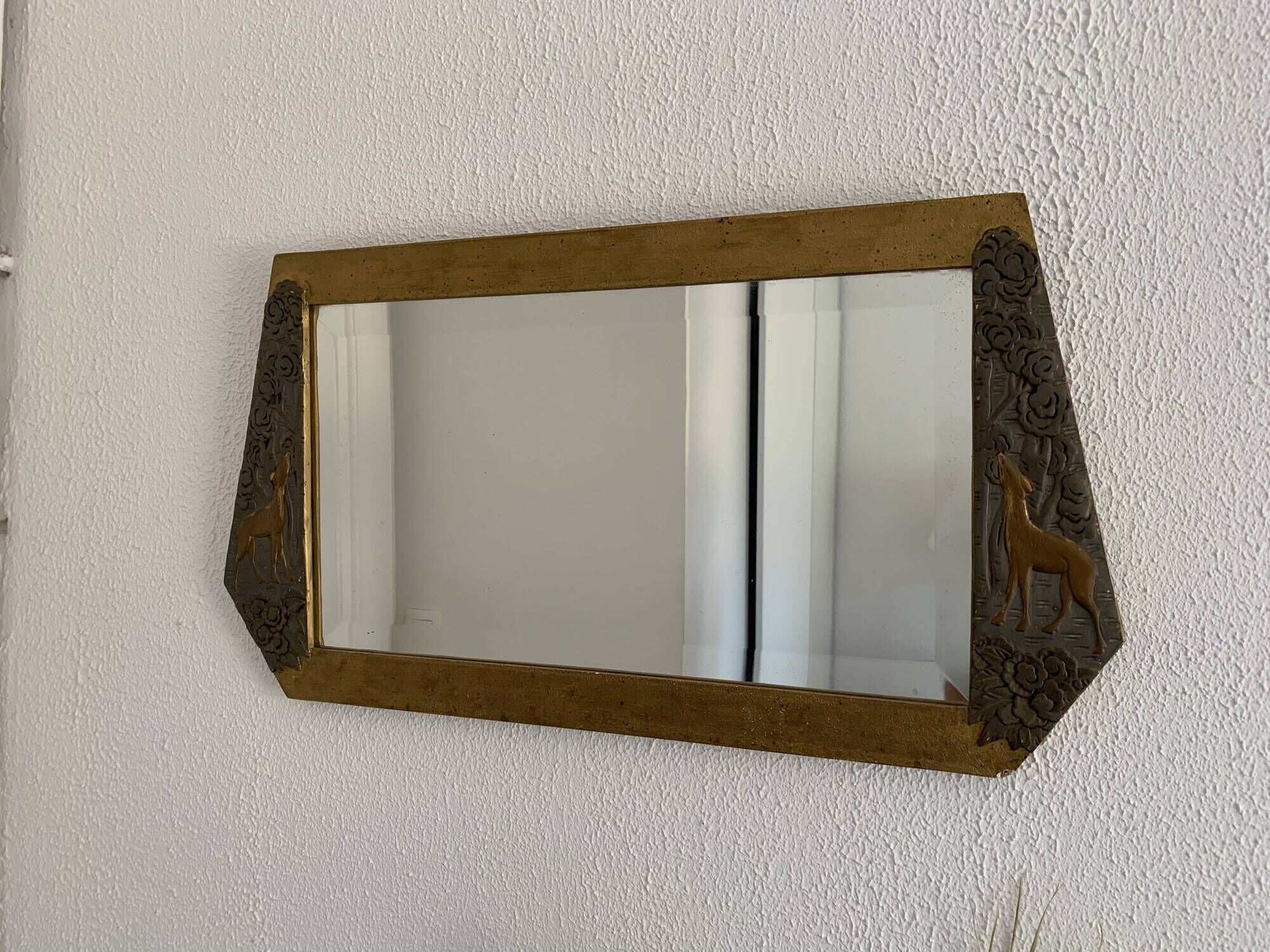 Vintage 1900 Art Nouveau beveled mirror in silver-plated gilded wood - 51 x 32 cm